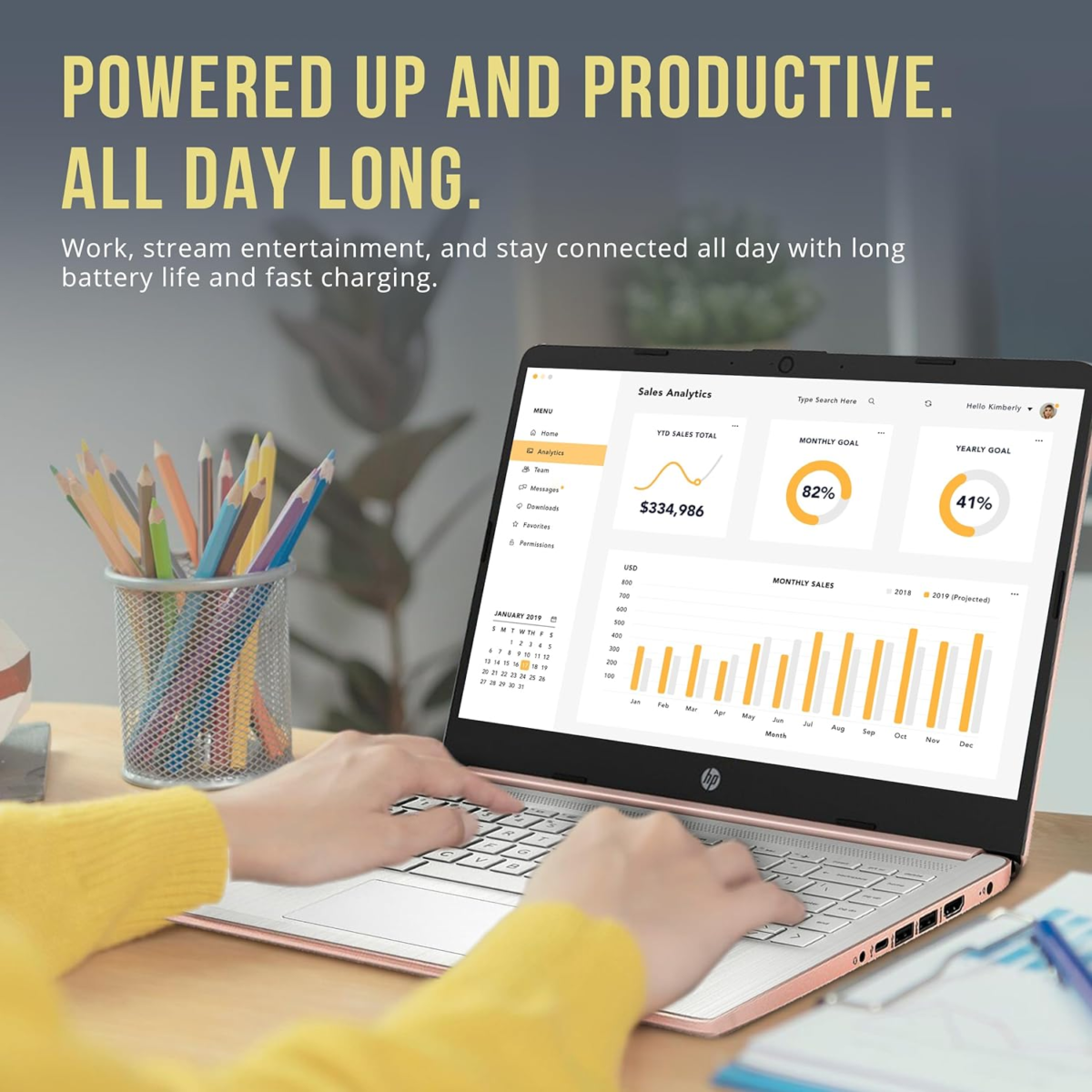 Stream 14" HD Brightview Laptop, Intel Celeron N4120, 16GB RAM, 288GB Storage (128GB Emmc + 160GB Docking Station Set), Intel UHD Graphics, 720P Webcam, Wi-Fi, 1 Year Office 365, Win 11 S, Gold - Image 7