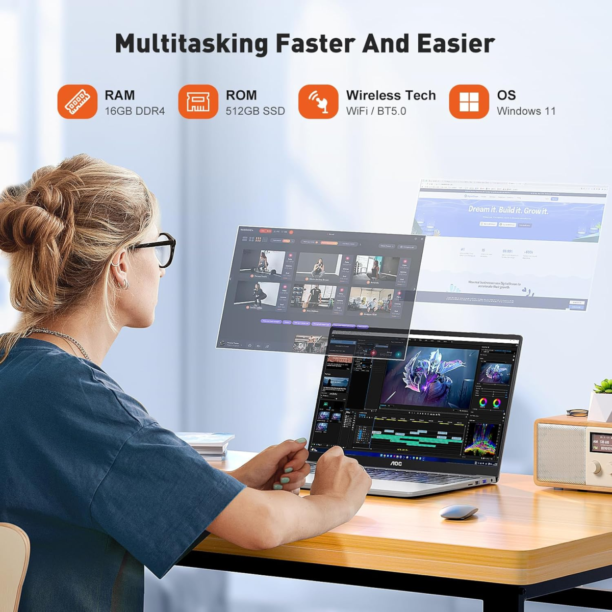Laptop Computer with N97 Processor(Up to 3.6Ghz) 16GB RAM 512GB SSD Laptop, 15.6 Inch FHD Screen Gaming Laptops Windows 11 Laptop Computer, Light&Thin, Metal Shell, Webcam, Type-C, USB3.2, Grey - Image 3